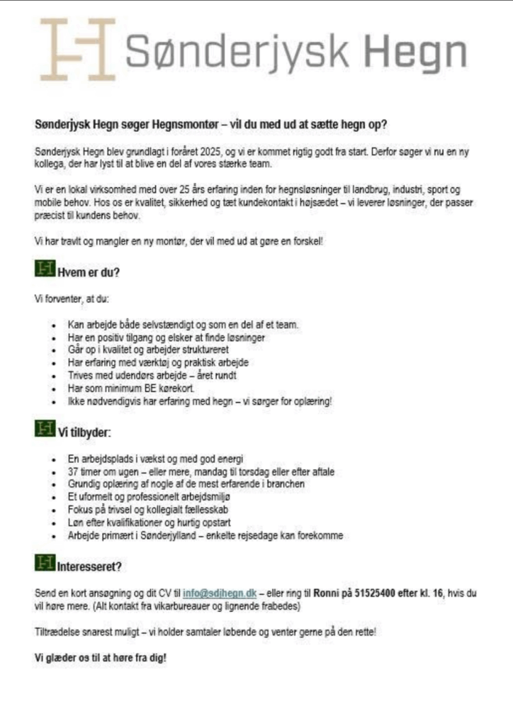 Job hos Sønderjysk Hegn